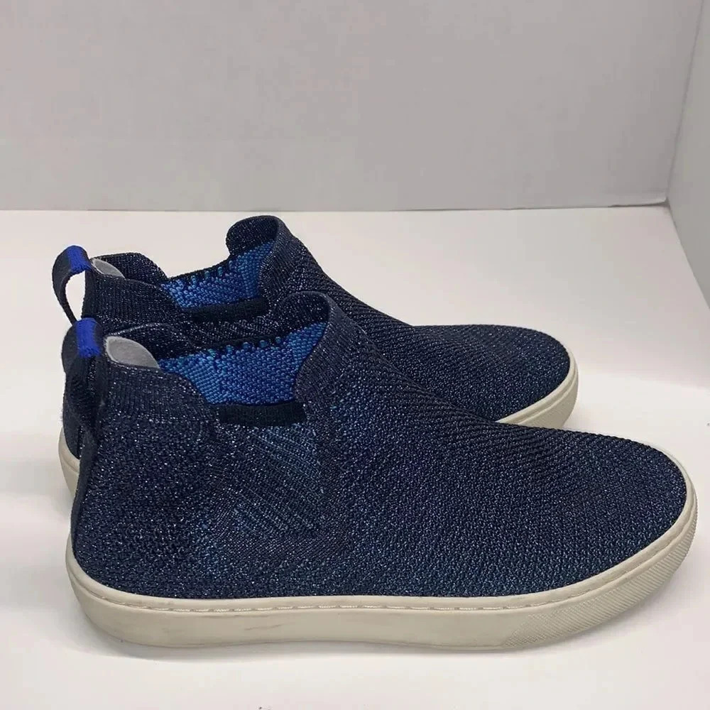 Rothys Chelsea Sneaker Shoes High Top Metallic Lattice Stitch Blue Size 5.5 - Picture 9 of 14